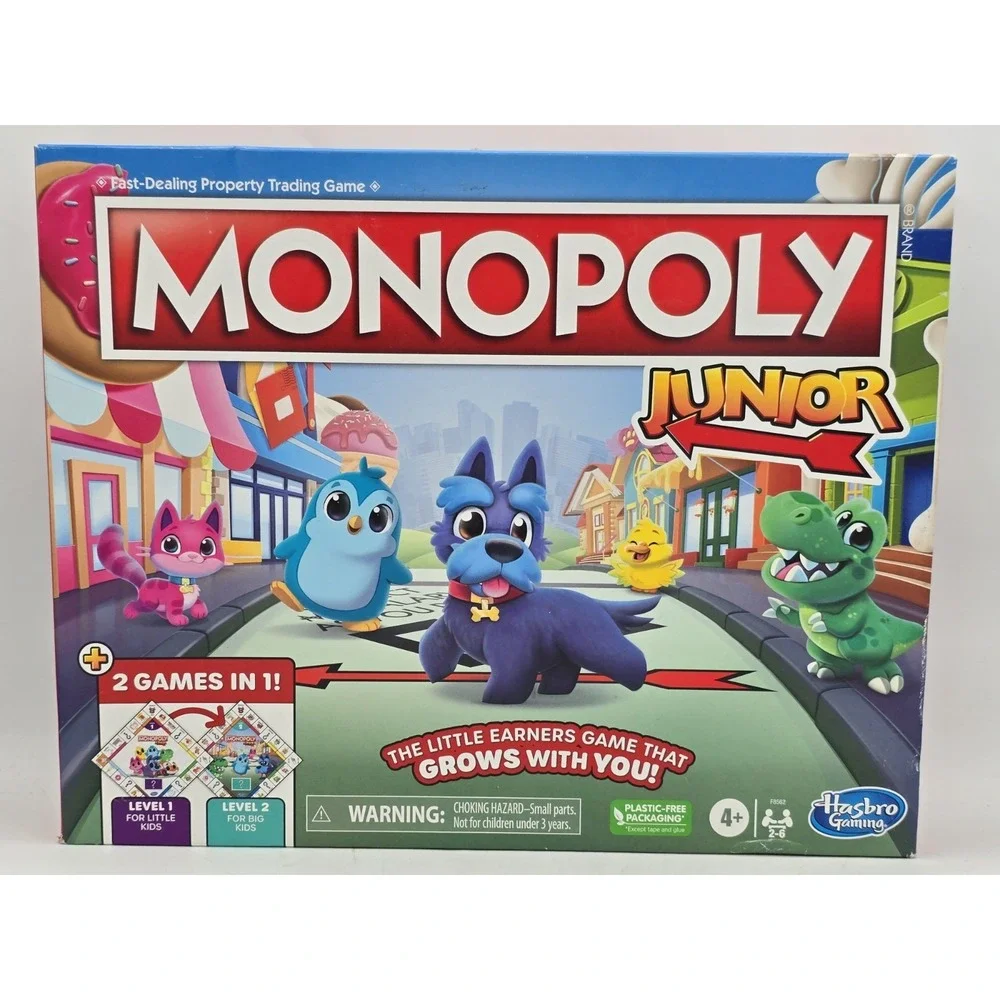 Monopoly, Junior NEW! Age 4 up 2 Games in 1 little kids to Adult, Hasbro Games